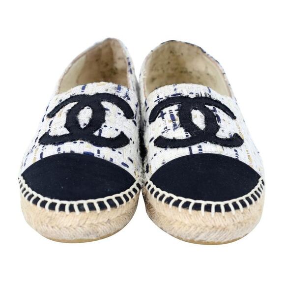 Chanel Espadrille 35 Tweed Leather Cap Toe Flats CC-S0207P-C039 - Picture 3 of 12